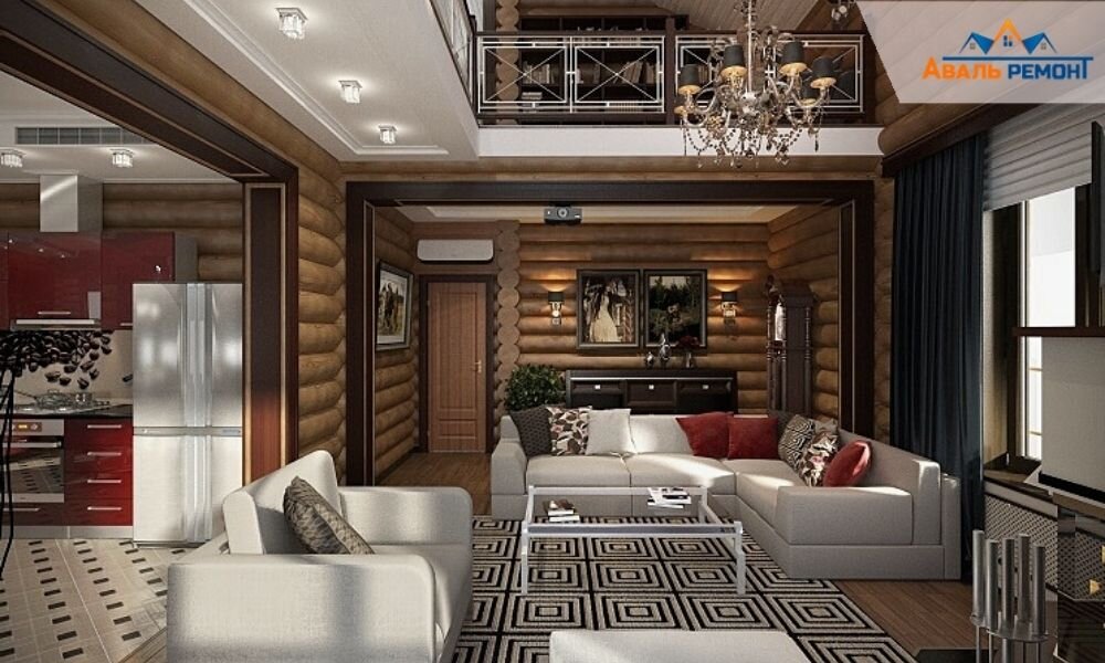 Коттедж внутри гостиная кухня