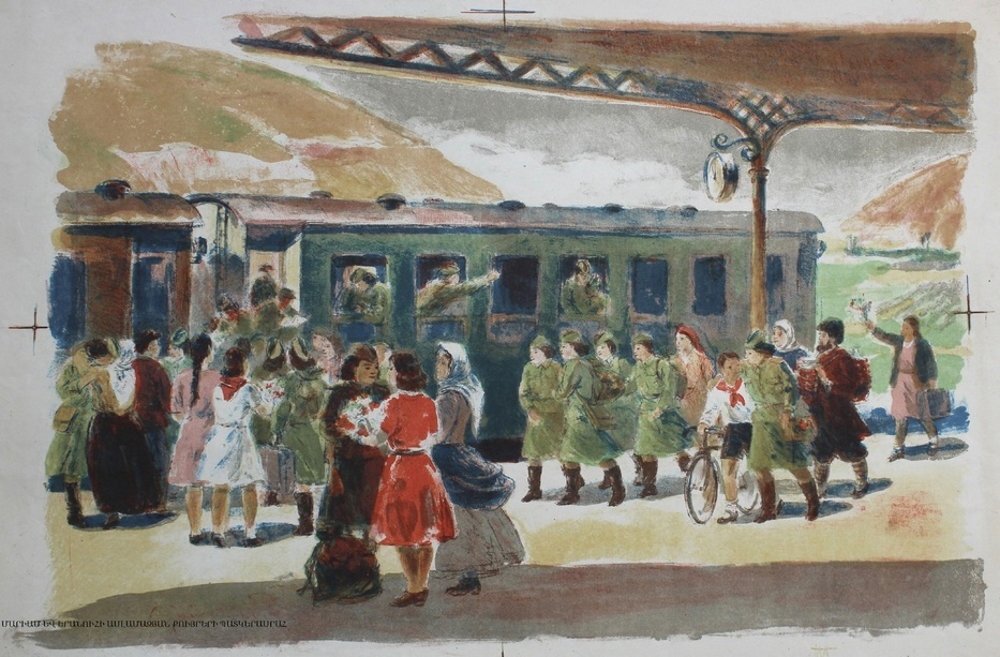 Ерануи Асламазян. Девушки едут на фронт, 1944. Из коллекции Галереи сестер Асламазян