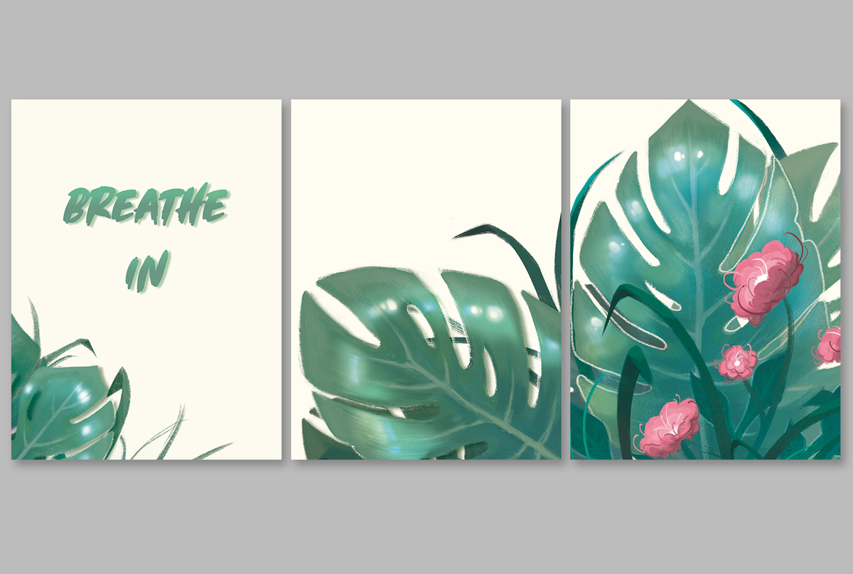 Картина модульная интерьерная триптих постер на холсте на стену Вдыхай..., размер 93х40 см