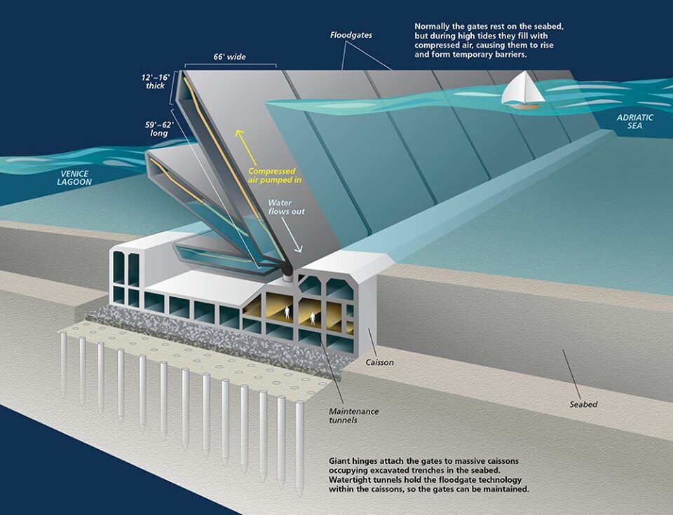 Схема работы гидротехнической защиты Венеции (фото взято с сайта ynfpublishers.com)