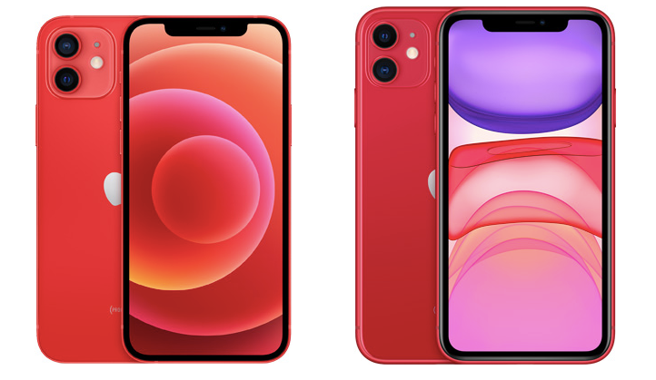 Визуальное сравнение iPhone 12 и 11 версии PRODUCT RED. 