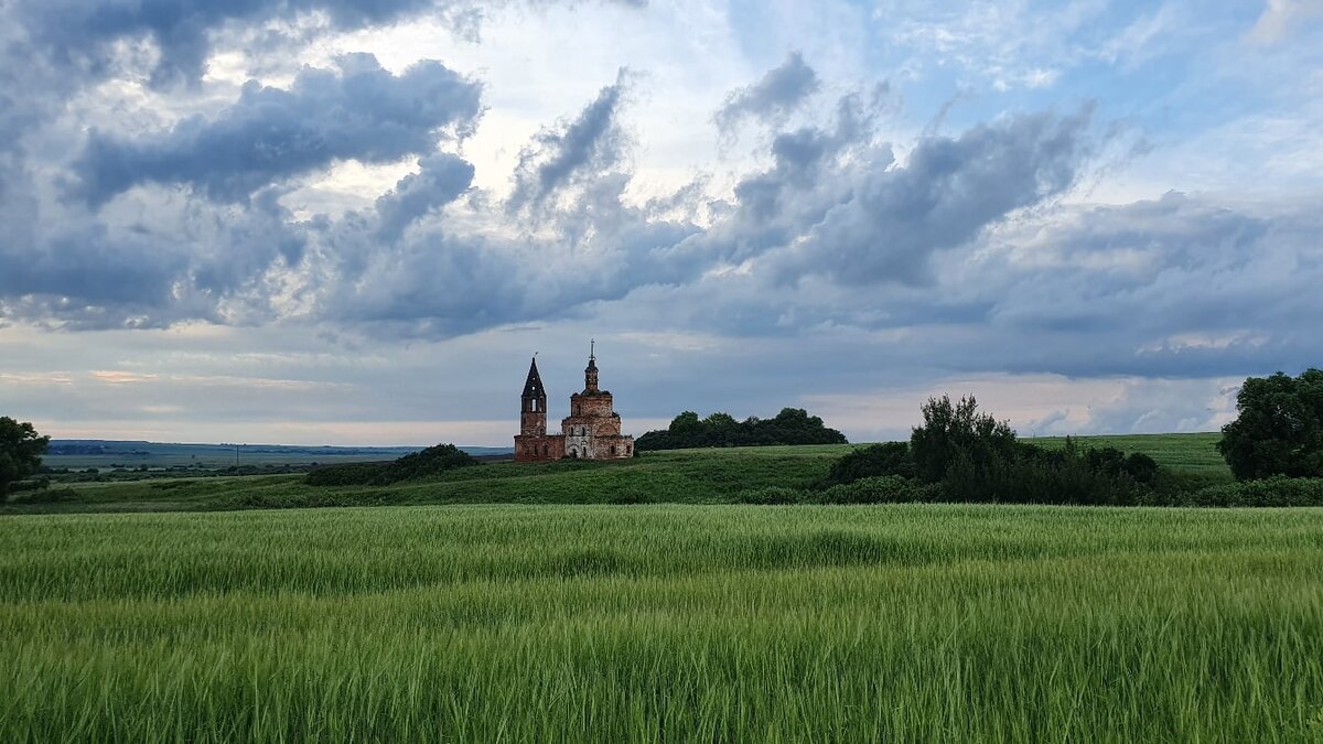 Поля село церквушка Россия