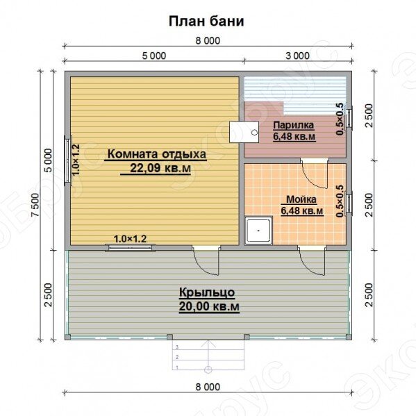 Рисунок 2. Планировка каркасной Бани-23