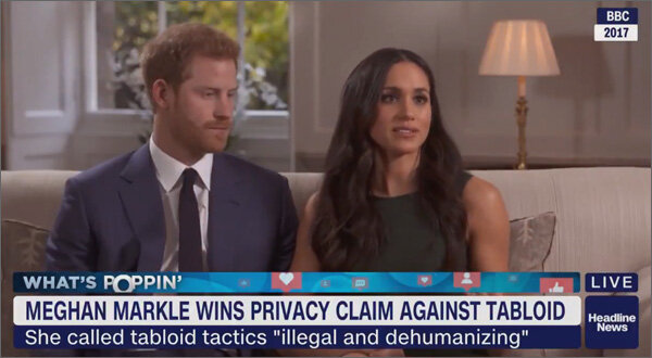 «Меган Маркл выиграла дело о нарушении конфиденциальности против таблоида». Кадр из видеоролика HLN TV, посвященного судебному процессу