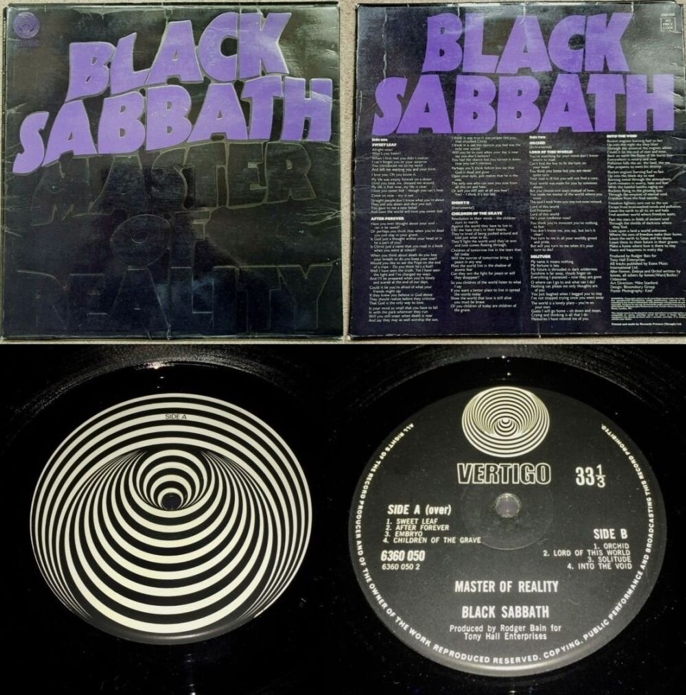 Black Sabbath "Master of Reality", 1971 г., первый английский выпуск, конверт в виде раскрывающейся с двух сторон картонной коробки