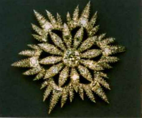 Бриллиантовая брошь в виде звезды. Пример закрытой оправы. 