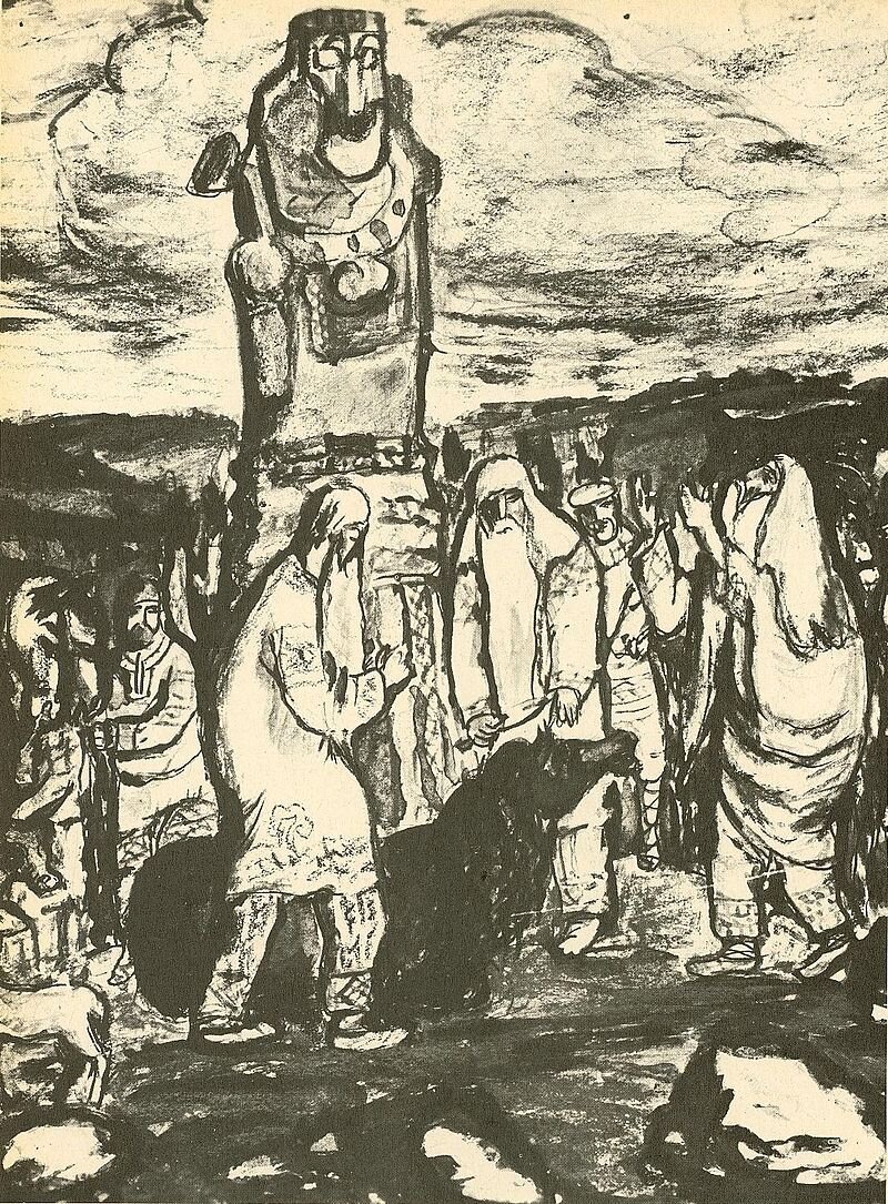 Гипотетическое изображение жертвоприношения коня идолу Велеса в Чехии.