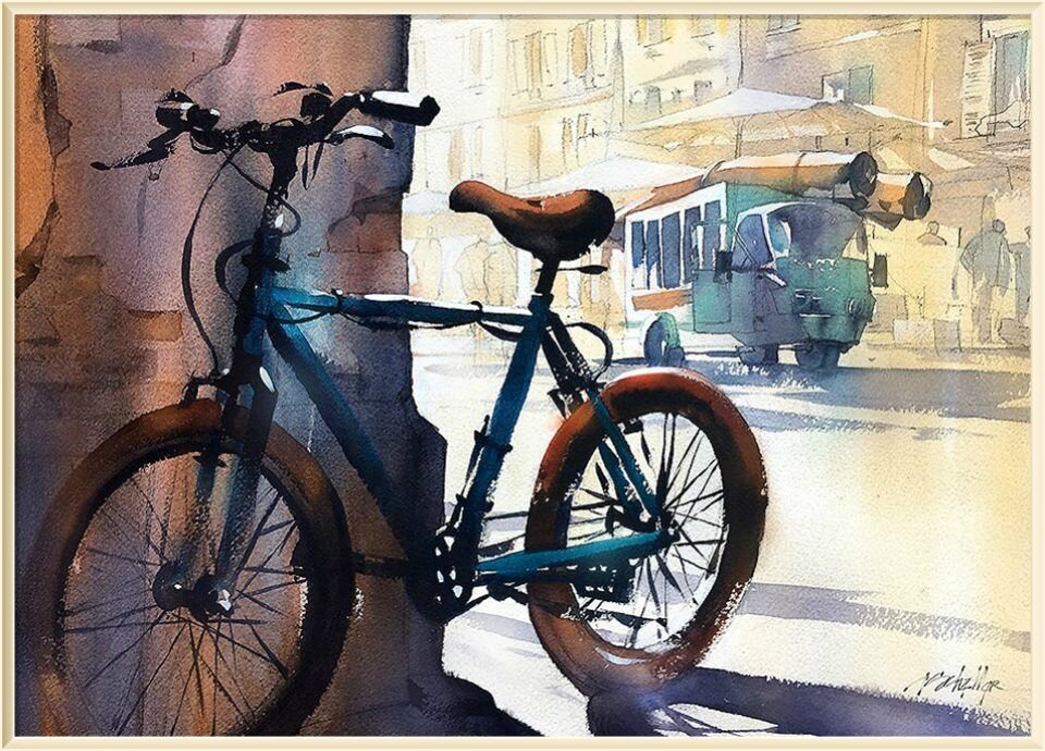     / Thomas W. Schaller / * 1967 / Cycle-Shadows-Rome / -- /  Watercolor.  15x22 Inches - 2016.