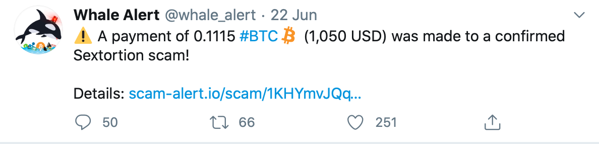 Платеж в размере 0,1115 BTC (1050 долларов США) был произведен! Подтверждено сексуальное вымогательство