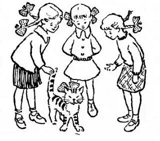 На картинке три подружки. Чьим котиком является Васька? 