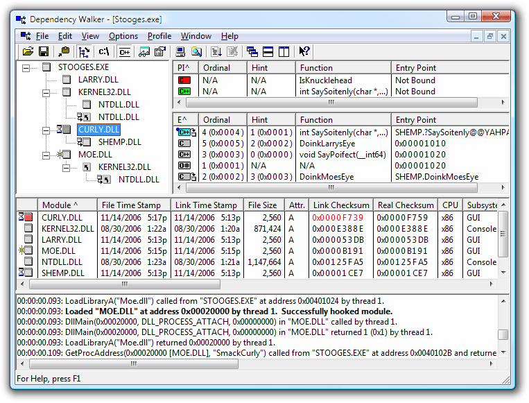 Getprocaddress. Программа dependency Walker. Work Module. Exe. Home exe