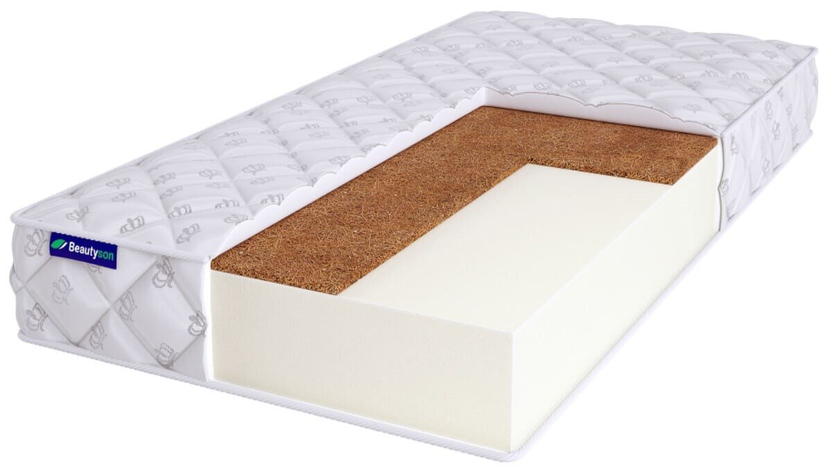 Беспружинный матрас фабрики Бьютисон: монолитный блок пены 14 см. и кокос 1 см. 