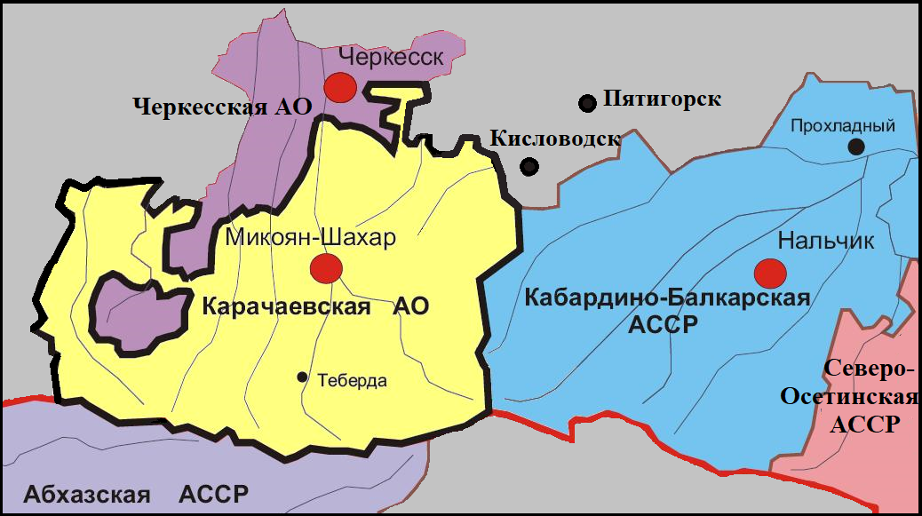 Карта Карачаевской АО до 1944 года (изображение взято из открытых источников)