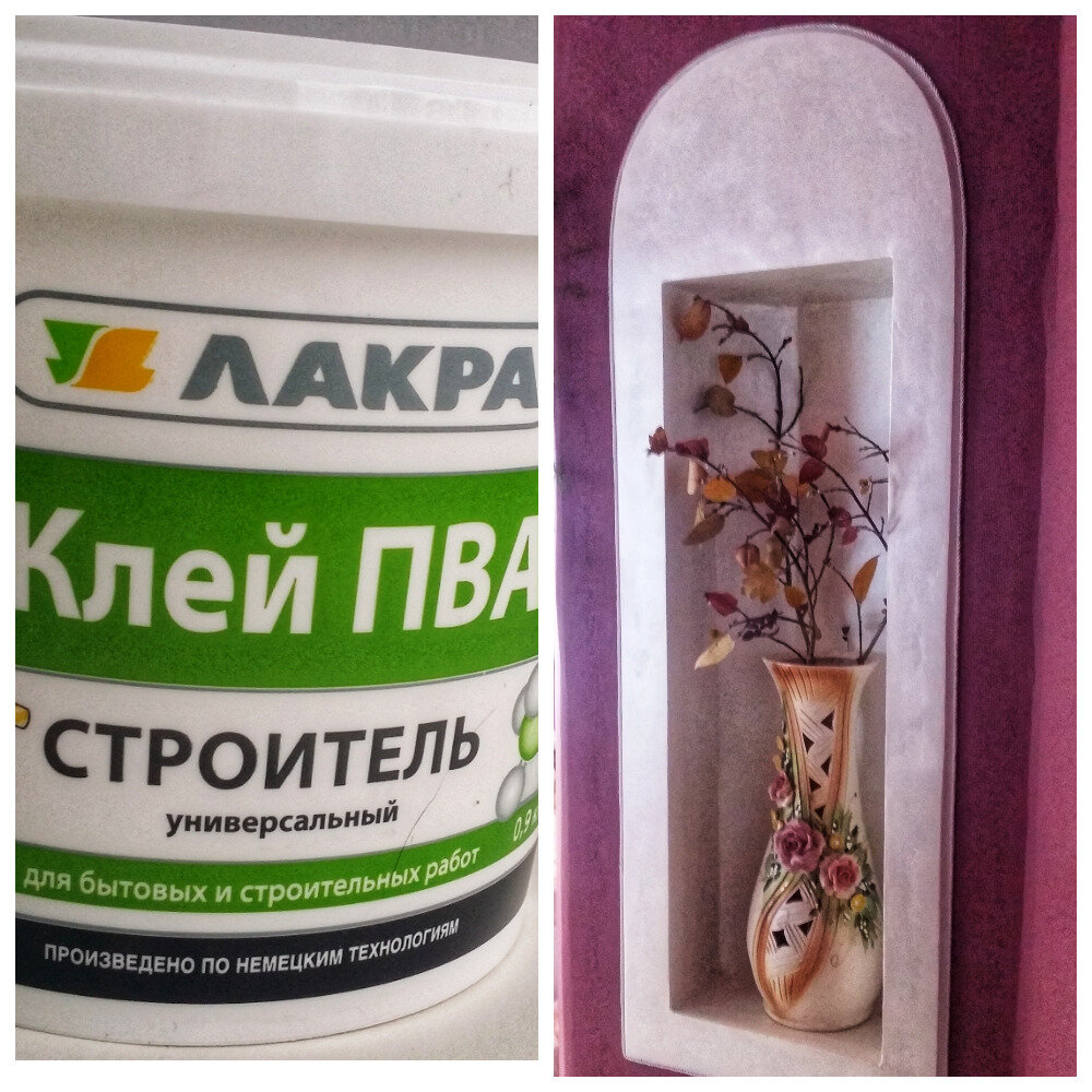 Отделка вокруг ниши - из гипсокартона, приклеена на ПВА