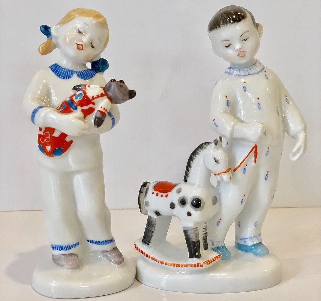 Парные статуэтки Девочка с мишкой и Мальчик с лошадкой - 1960-ые годы, @natalifarfor