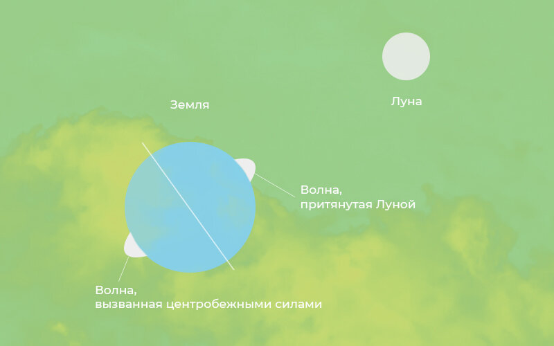 Из-за вращения Земли оба этих горба за сутки пробегают по всей Земле и создают два прилива и два отлива. Вот и всё, никакой мистики.