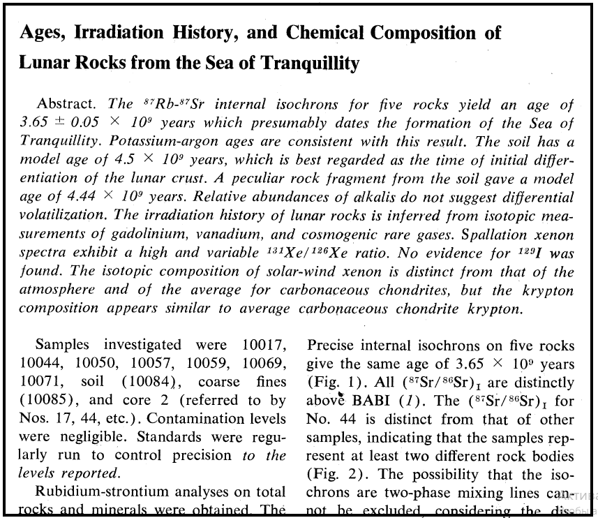 Ages, Irradiation History, and Chemical Composition of Lunar Rocks from the Sea of Tranquillity (pp. 463-466) (New Series, Vol. 167, No. 3917, Jan. 23, 1970) 