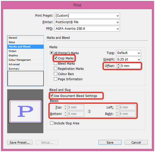 Иллюстрация 1. Настройка меток и выпуска за обрез в Adobe InDesign