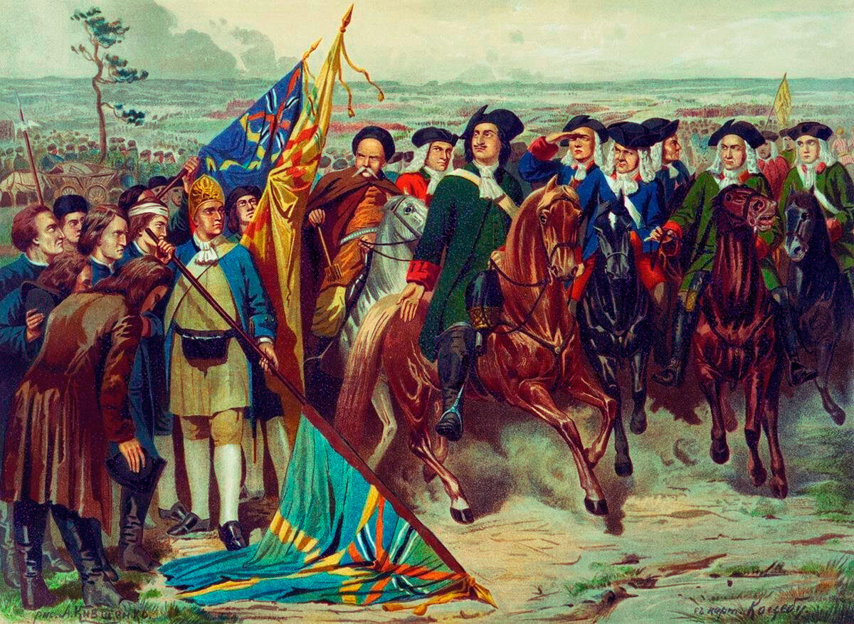 Пётр I принимает капитуляцию шведов. (Картина А. Кившенко, 1887 год). 