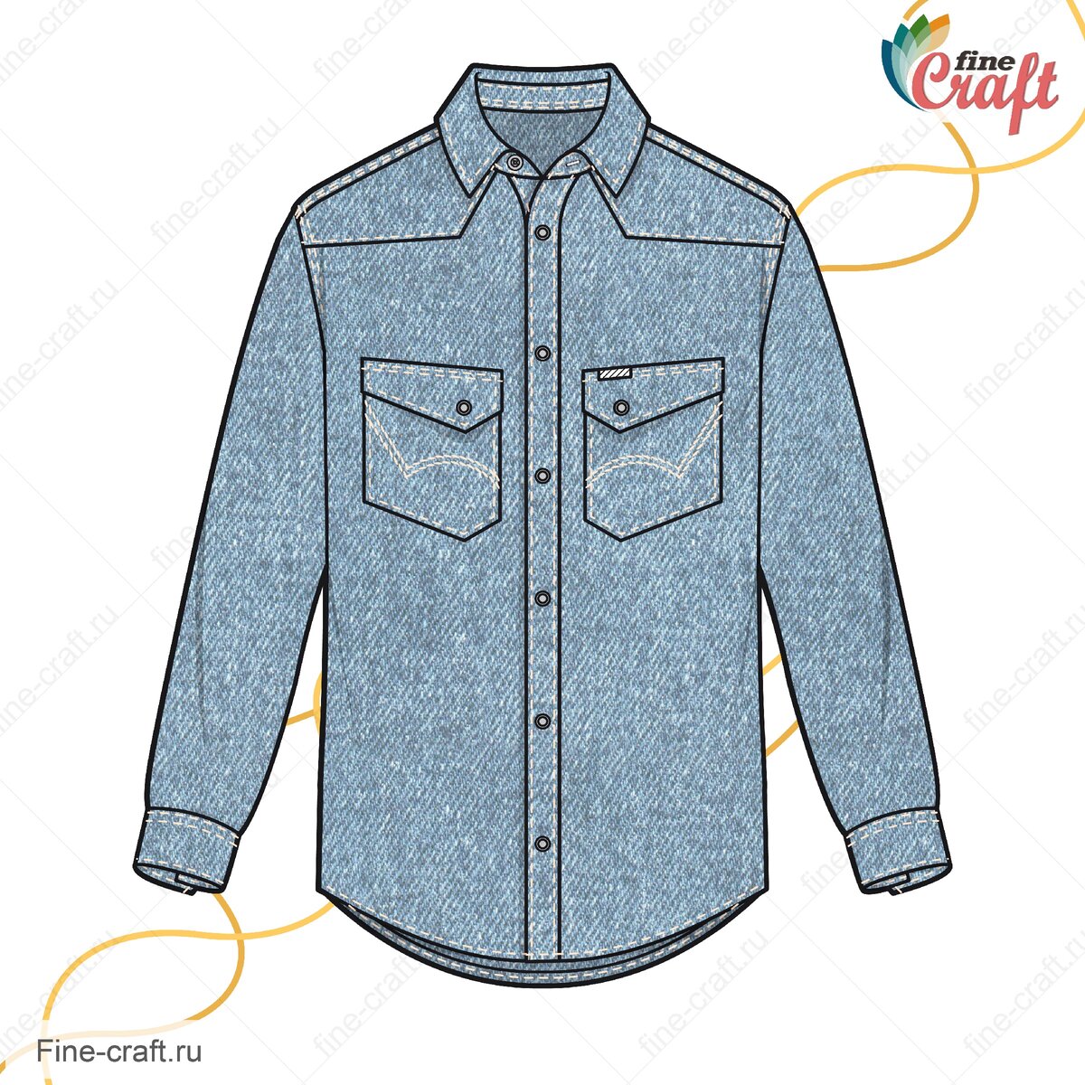 Технический рисунок мужской джинсовой сорочки