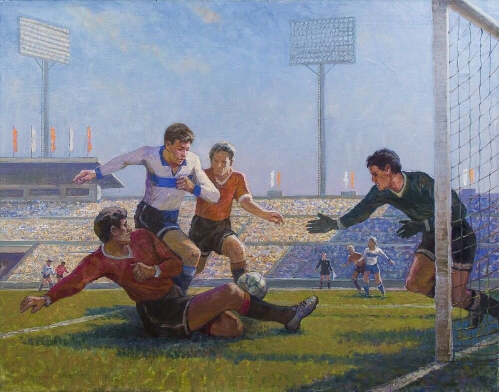 Football painting. Ярослав Викторович Титов. Картины Титова «футбол. Атака». Футбол картины художников. Футбол в живописи советских художников.