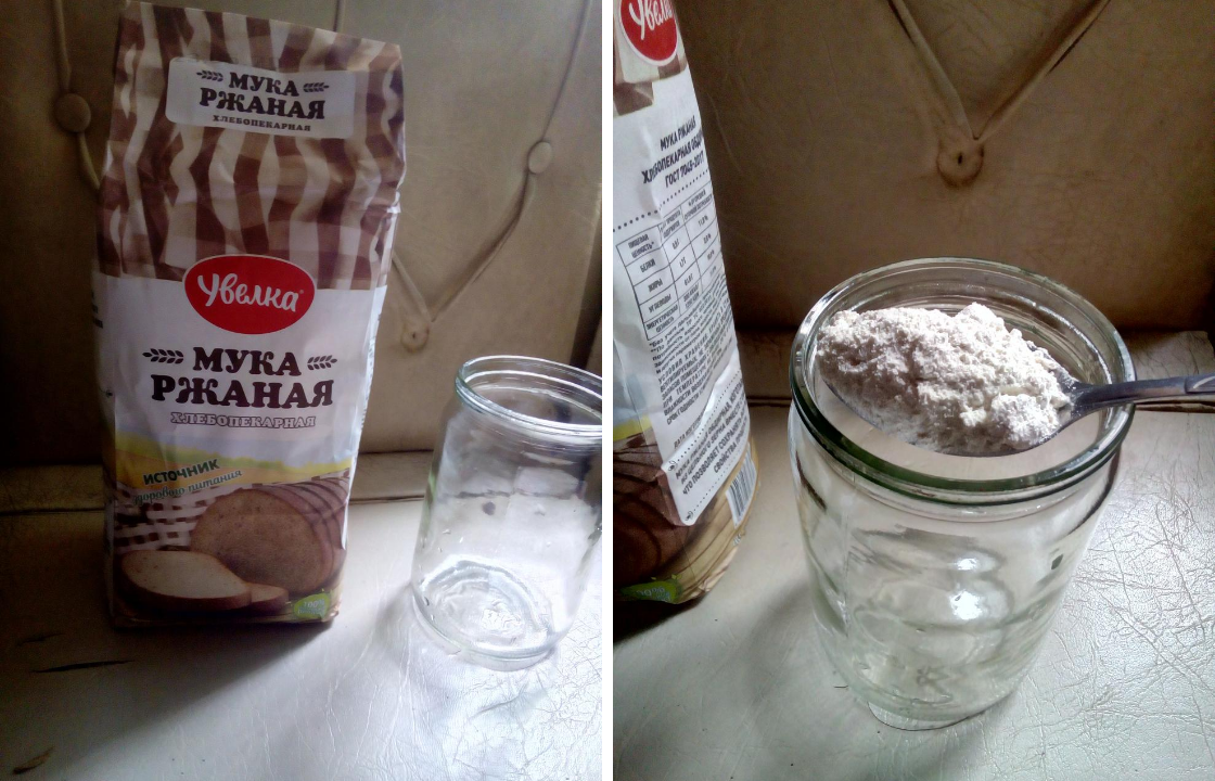Мука и банка для закваски