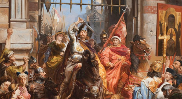 Ян Матейко «Болеслав под Золотыми воротами в Киеве». Существует польская легенда, что Болеслав ударил по Золотым воротам своим мечом