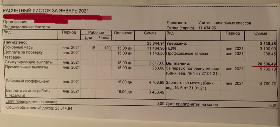 Образец расчетного листка при увольнении