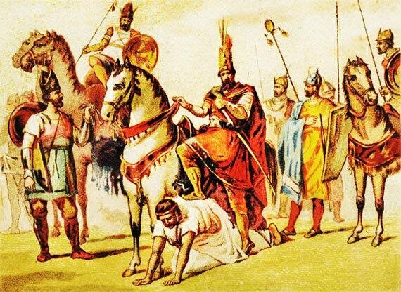 Шапур I и пленённый им император Валериан. Современная иллюстрация