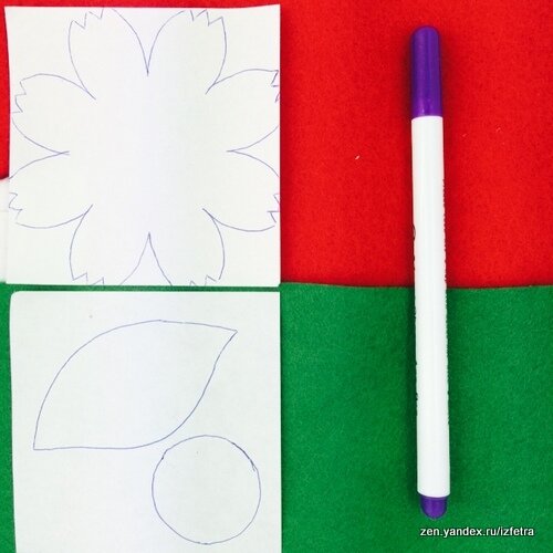 Выкройка для гвоздики из фетра с листиком. Фото Кати Владимировой