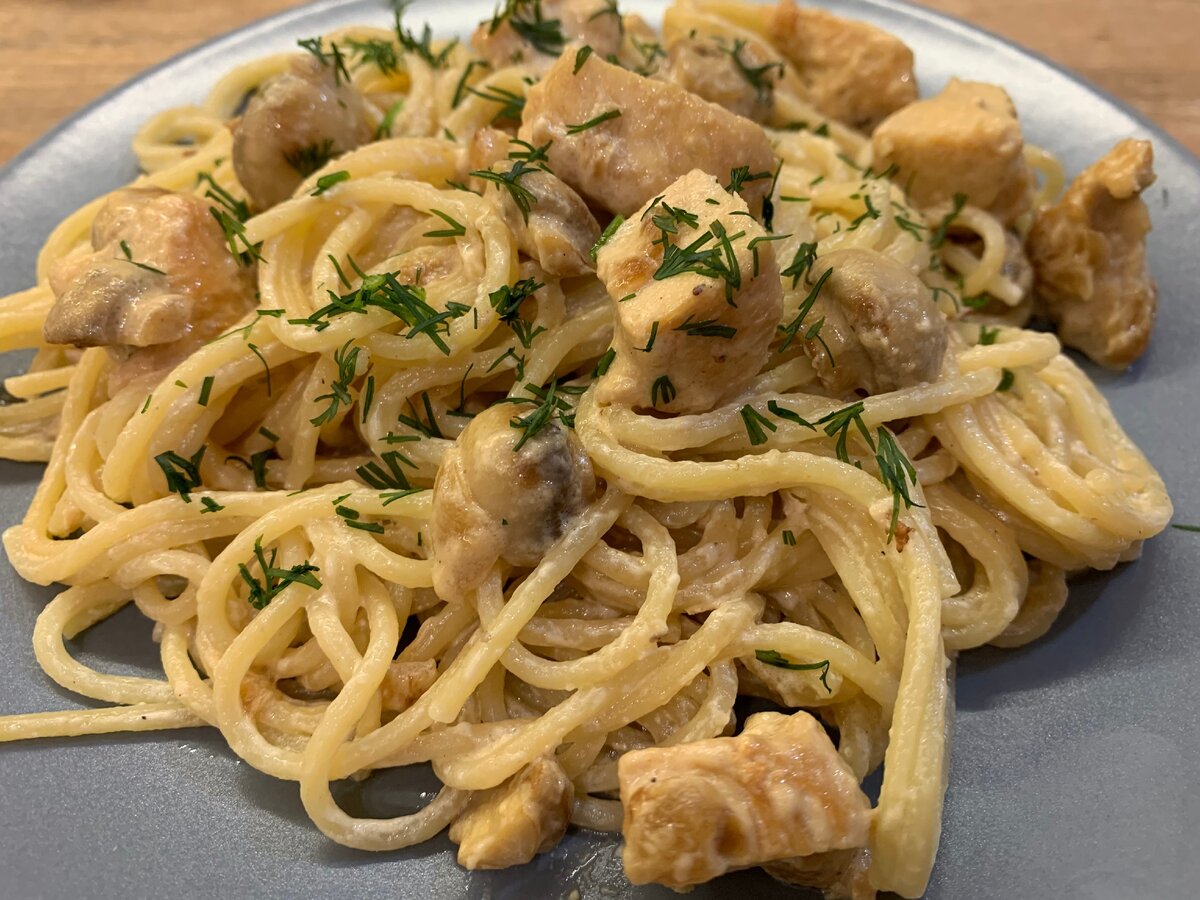 Рецепт спагетти с грибами в сливочном соусе фото рецепт