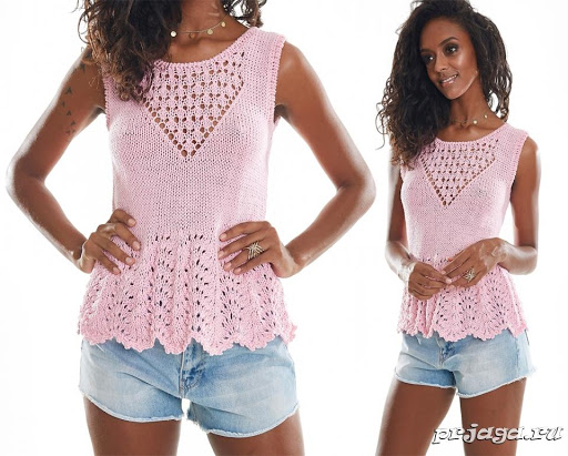 Источник: http://prjaga.ru/vyazanie-dlya-zhenshchin/top-azhurnaya-koftochka/rozovyj-top-spicami-s-azhurnoj-vstavkoj-speredi