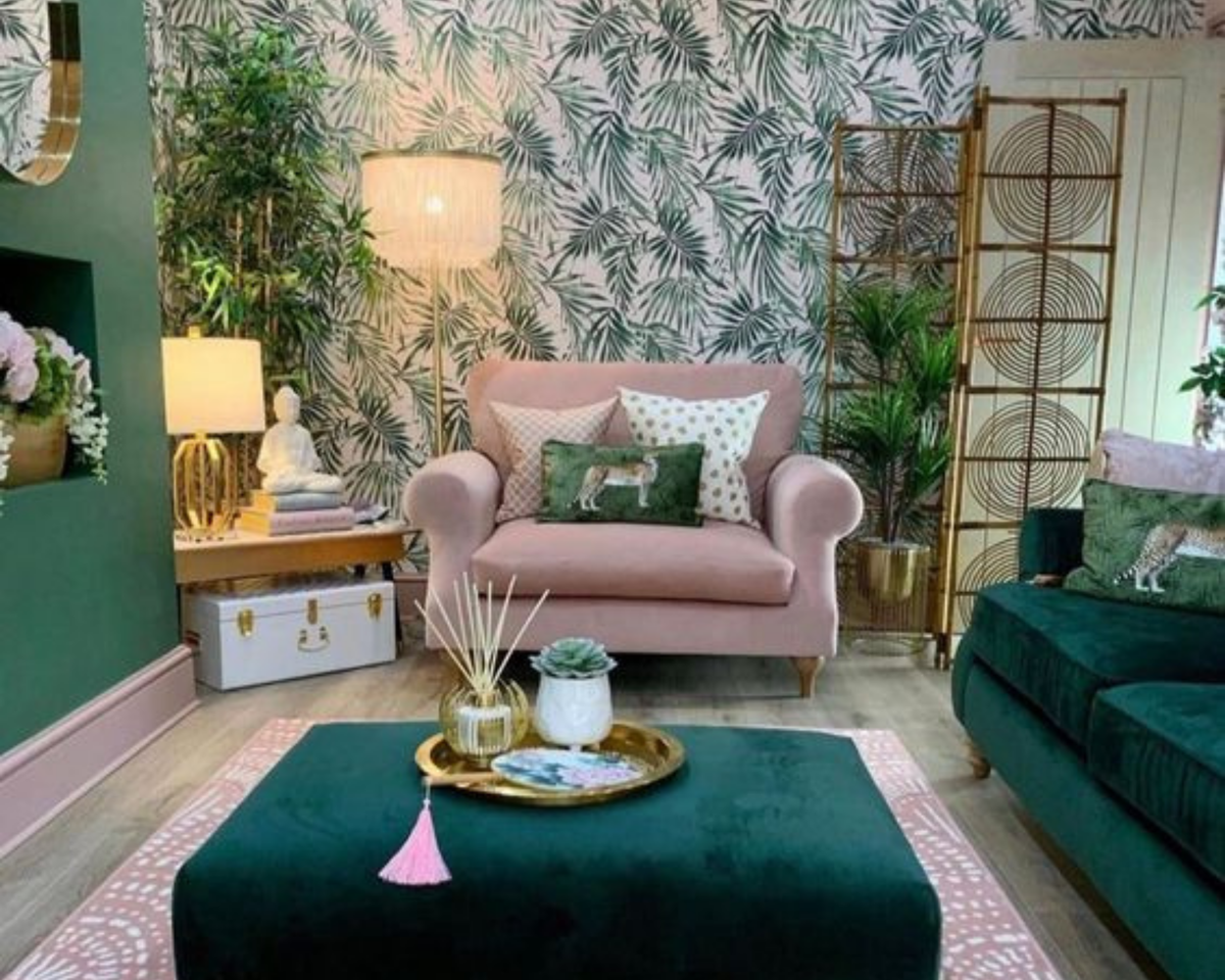 Сочетание розового и зеленого в интерьере 