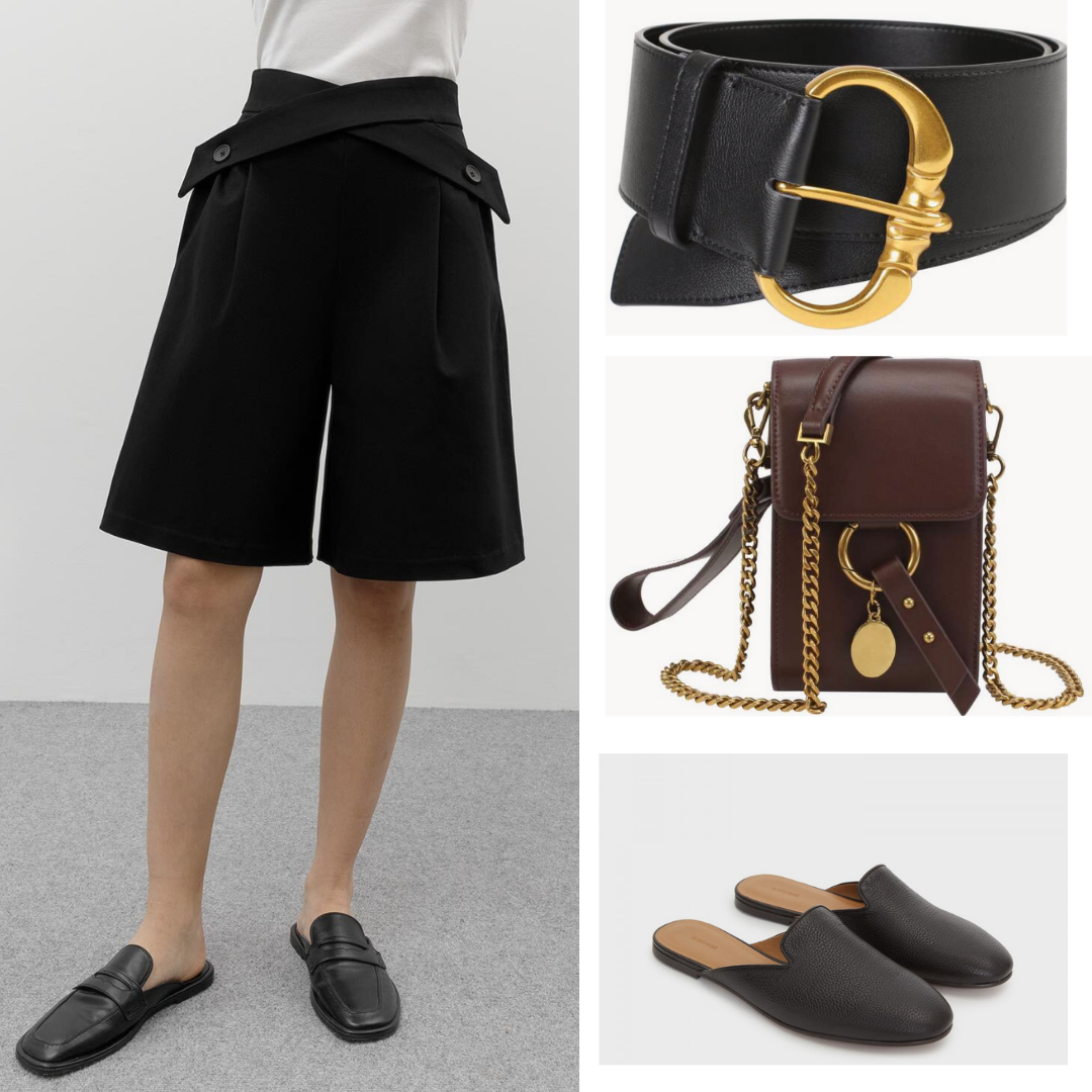 Шорты Gate 31, сумка Ekonika, мюли 12 storeez, ремень Alla Pugachova