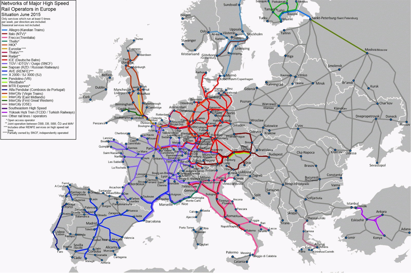 Карта ж/д дорог Европы