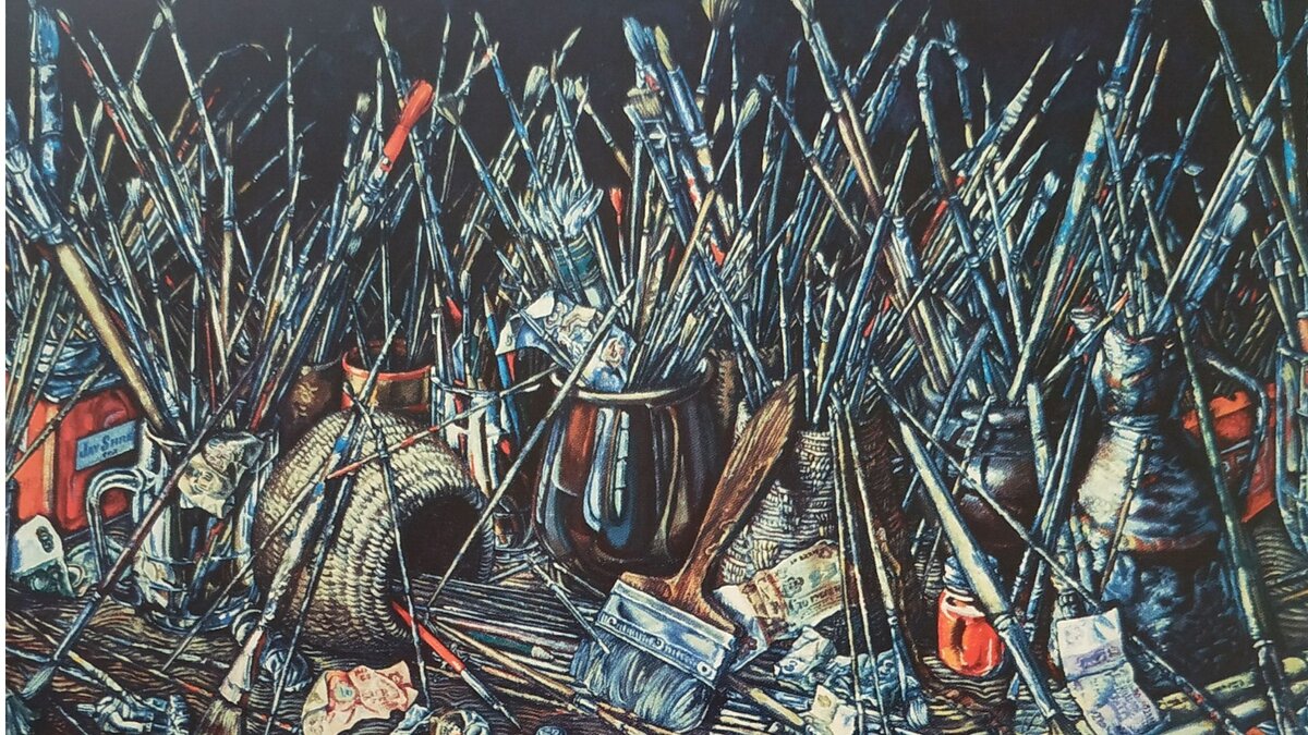 Кисти и деньги. 1985. Холст, масло. 80х120. Собрание Юрия Трайсмана. Нью Джерси