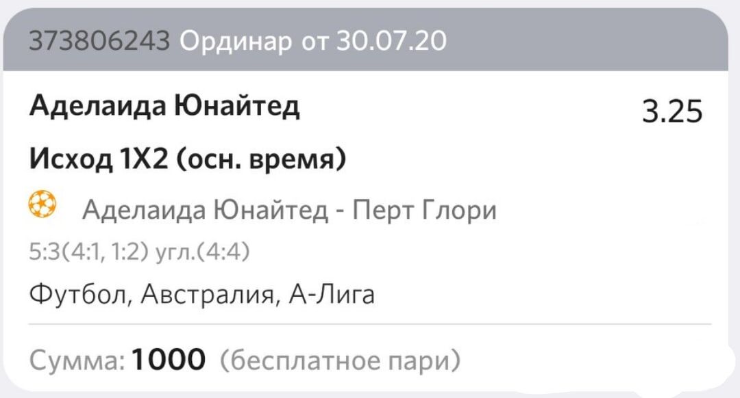 Скриншот ставки в приложении 
