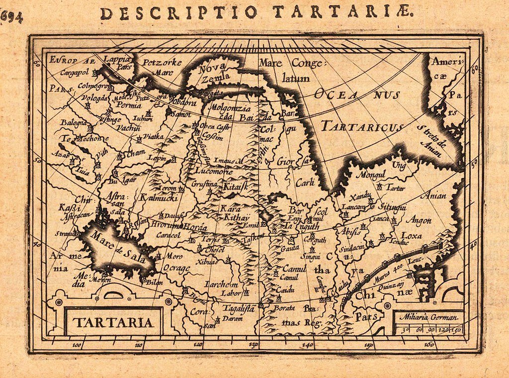 Карта Тартарии, выполненная фламандским картографом Петрусом Бертиусом. Амстердам, 1630—1644.
