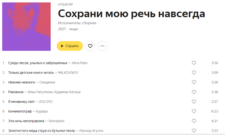 Скрин сборника из приложения "Яндекс.Музыка"