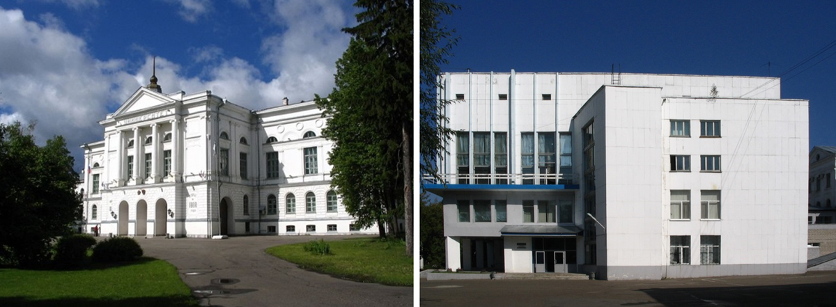 Главный корпус университета (слева) и здание Центра культуры (справа)