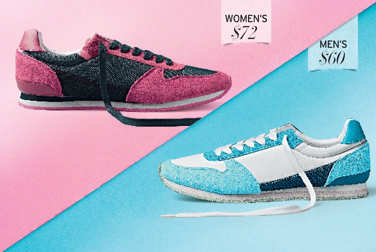 Одинаковые кроссовки для мужчин и для женщин стоят по разному.