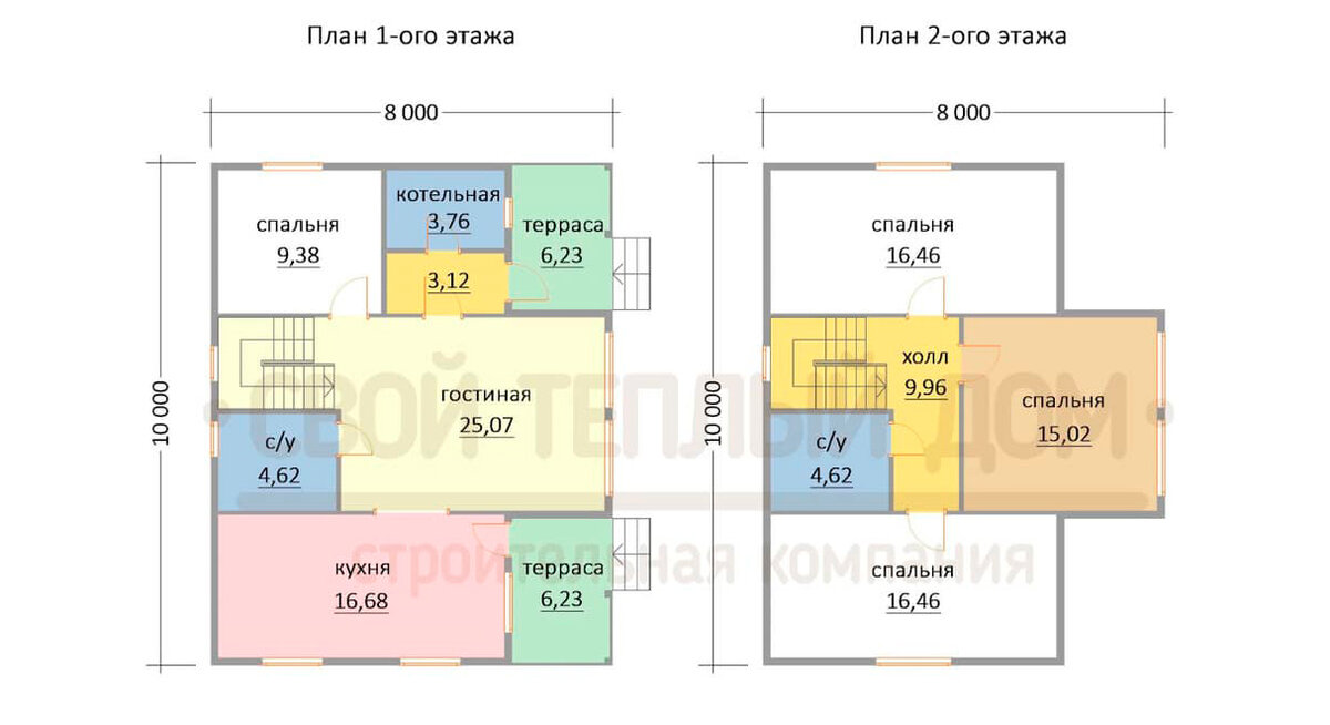 Исходная планировка дома. Очень просторная кухня-столовая с 3 окнами. Котельная размещена в зоне тамбура.
