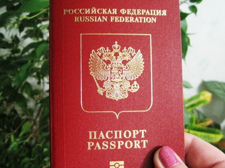 Паспорт нового образца (внизу эмбоссирован значок чипа)