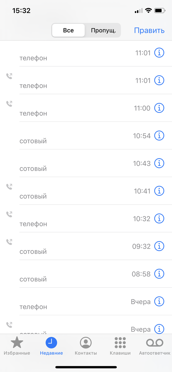 Все вызовы в куче, группировать нельзя, количество звонков в списке очень ограничено по сравнению с Android. 