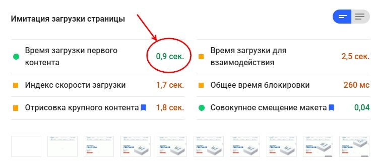 Тест главной страницы в Page Speed: загрузка меньше, чем за секунду!