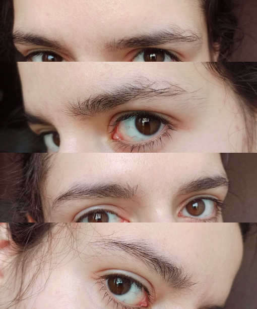Мои брови слева (два верхних кадра) и справа (два нижних кадра)