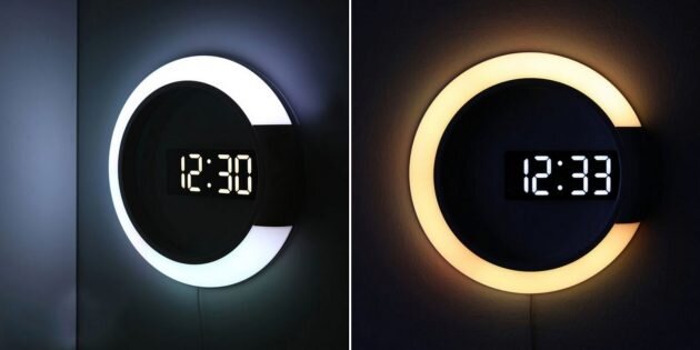 Холодный и теплый оттенки света на настенных часах