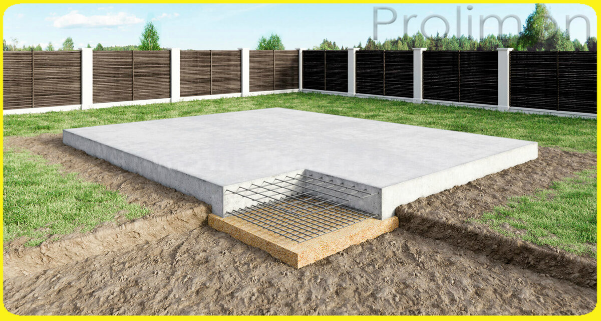 Монолитный фундамент. Изображение сгенерировано Пролимон в графическом редакторе.
