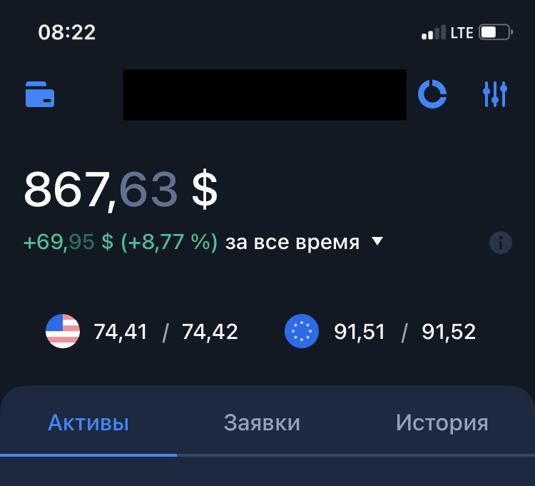 Состояние счёта в долларах