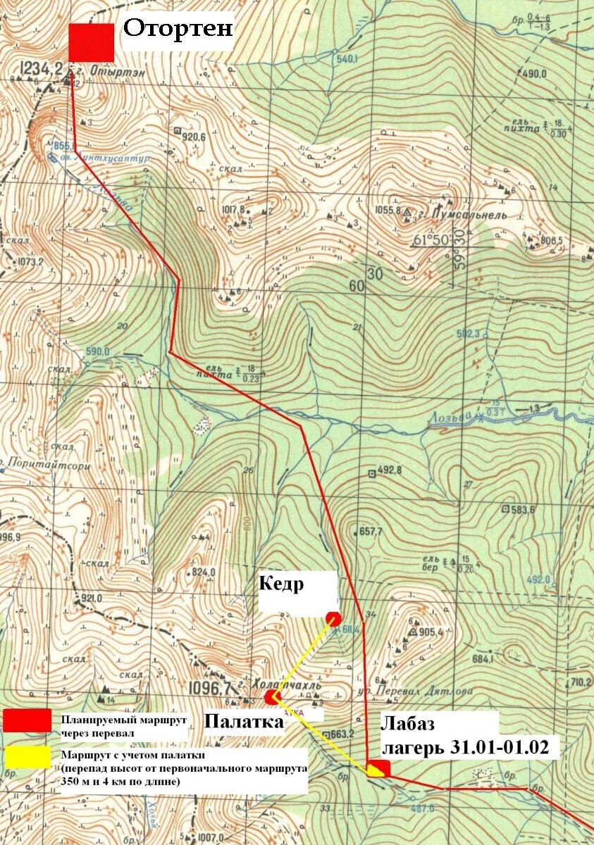 Топографическая карта перевал дятлова